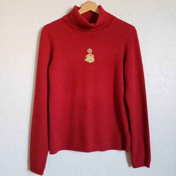 Ralph Lauren Embroidered Merino Wool Angora Cashmere Sweater Red Sz Womens Small - Picture 1 of 12